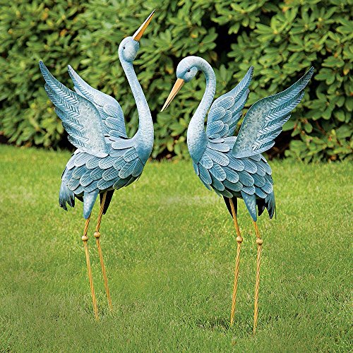 Bits and Pieces - Japanese Blue Heron Metal Garden Sculpture Set - Two Metal Cranes Perfect for Garden DÃ©cor - Metal Garden Art Outdoor Lawn and Patio DÃ©cor Backyard Sculpture and Decoration