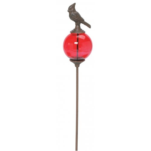 Cardinal Bird Cast Iron Glass Globe Garden Stake 45-inch globe Color Varies Outdoor Yard Art