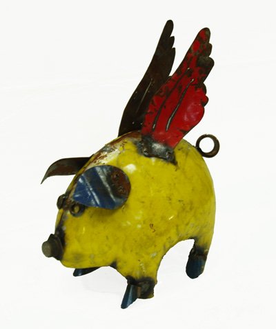 Small Fat Piggy with Wings  Recycled Metal Flying Pig Garden Art Sculpture