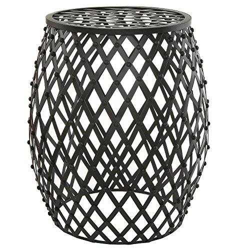 Bohemian Chic Openwork Lattice Design Black Metal Garden Stool  Decorative Accent Stand - Mygift&reg