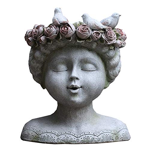 Monkibag Sculpture Garden Oversize Flower Pot Decorative Ornaments Aerial Vase Succulent Garden Decoration Retro Art Stand Sculpture Color  Gray Size  36x42x32cm