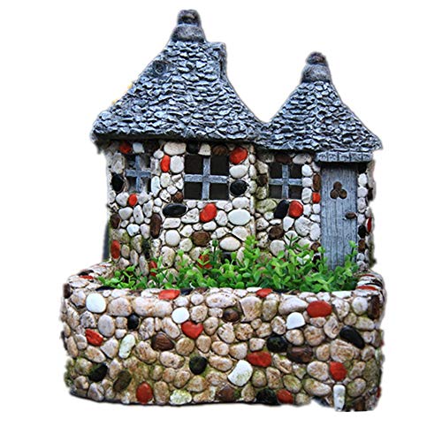 Shirleyle-Hohar HouseDwelling Garden Ornament Aerial Art Flower Pot Garden Sculpture House Courtyard Decoration Balcony Garden Decoration Retro Solar Light Decoration for Home Garden Path Lawn