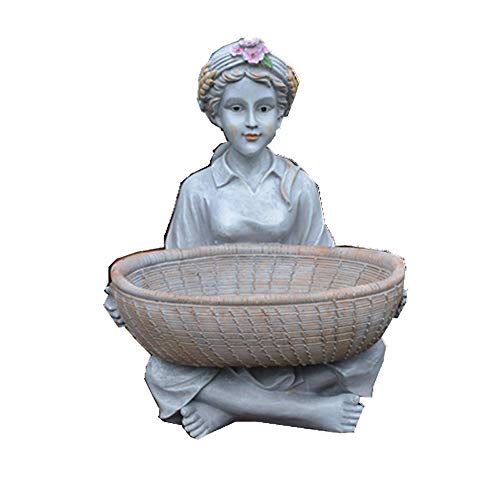 Techecho Garden Ornaments Oversize Succulent Flowerpot Ornaments Garden Decoration Girl Fleshy Aerial Lawn Balcony Sculpture Art Color  Gray Size  26x23x34cm