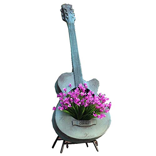 Zxcvlina-GG Guitar Art Flower Pot Garden Sculpture for Balcony Garden Landscaping Terrace Decoration Courtyard with Holes Patio Ornaments Color  Bronze Size  38x10x102cm