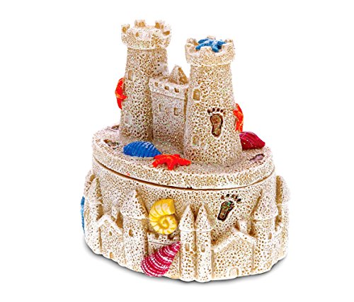 CoTa Global Resin Beige Sandcastle with Seashells Jewelry Box 35 Inch Figurine Intricate Meticulous Detailing Art Trinket Accessory Storage Tabletop Accent Nautical Beach Castle Themed Home Décor