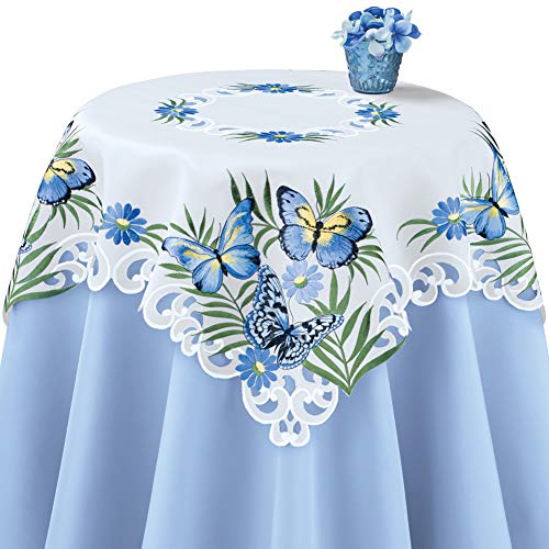 Collections Etc Embroidered Butterflies and Daisies Cutout Table Linens - Seasonal Decor and Tabletop Accent Square