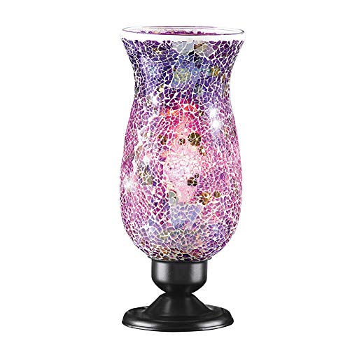 Collections Etc Mosaic Glass Tabletop Accent Lamp with Black Metal Base - Home Décor for Any Room Purple