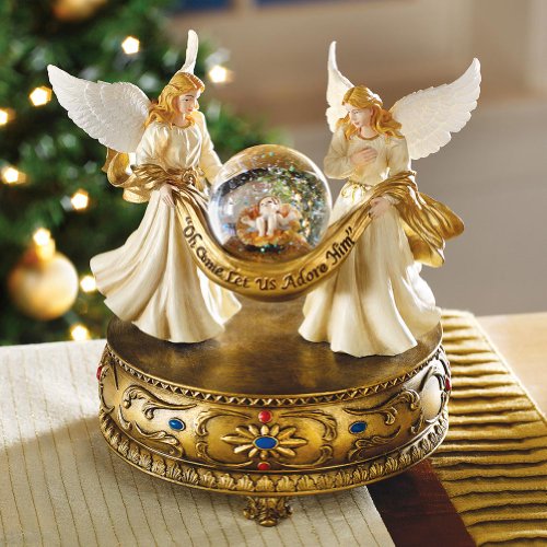 Collections Etc Musical Angels Christmas Holiday Snow Globe Gold Tabletop Accent - Plays O Holy Night