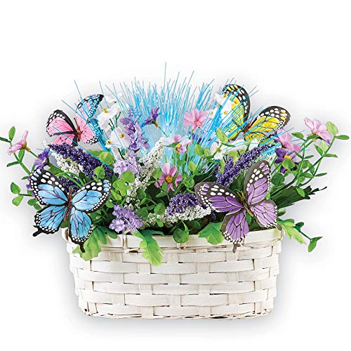 Fiber Optic Butterfly Floral Basket Tabletop Accent - Color Changing Arrangement in White Woven Basket for Any Room in Home