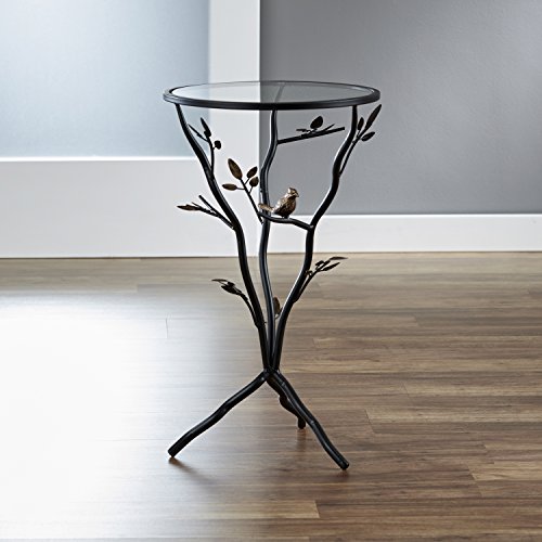 FirsTime Co Aged Bronze Bird and Branches Tripod Side Glass Tabletop Accent Table 24 H x 14 W x 14 D