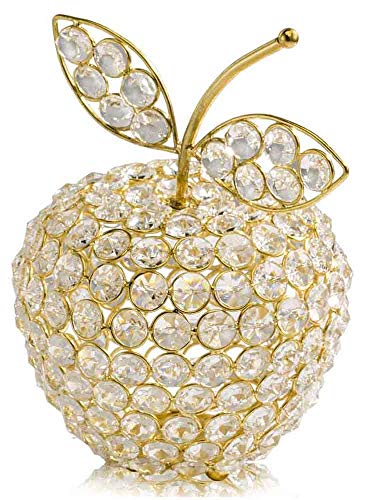 Modern Day Accents Manzana Cristal Crystal Gold Apple Fruit Sculpture Figurine Home and Office Décor Tabletop Accent Elegant 55 L x 55 W x 8 H Clear