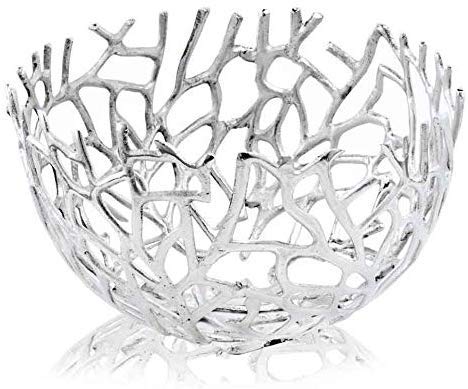 Modern Day Accents Twigs Round Silver Bowl Holds Fruits Keys Phones Accessories Fillers Spheres Branches Tabletop Accent Modern Aluminum 145 x 145 x 85