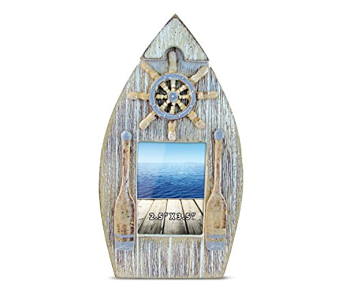 Puzzled 25 x 35 Distressed Wooden Sail Boat Picture Frame Handcrafted Vintage Beach Lake House Decoration for Bedroom Office Living Tabletop Accent Accessory - Nautical Coastal Themed Home Decor