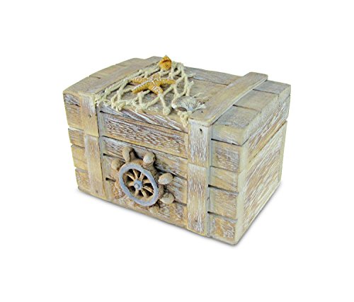 Puzzled Brown Wood Ships Wheel Vintage Jewelry Box 42 x 275 Inch Handcrafted Hinged Starfish Fish Decorations Keepsake Accessory Organizer Storage Trinket Gift Accent Tabletop Home Kitchen Decor