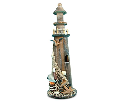 Puzzled Wooden Brown Lighthouse 14 Inch Tabletop Figure Accent Intricate Meticulous Detailing Wood Art Handcrafted Hand-painted Tower Figurine Decoration Nautical Beach Themed Home Décor Accessory
