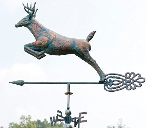 Barter Post Hand Crafted Large 3D Jumping Deer WEATHERVANE Copper Patina Finish - Outside House or Outdoors Yard Accent