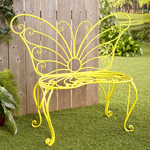 Decorative Yellow Metal Butterfly Garden Bench - Outdoor Yard Accent