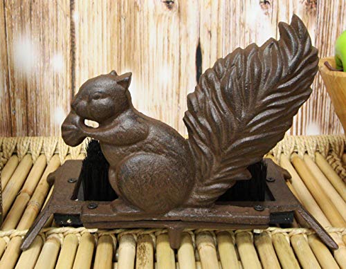 Ebros Cast Iron Rustic Vintage Western Squirrel Nibbling Acorn Small Boot Brush Cleaner Scraper Weathered Outdoor Patio Backyard Entrance Accent Statue for Kids Children Youths Shoes Boots