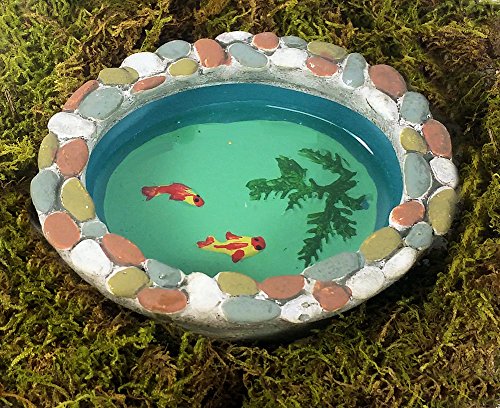 Miniature Fairy Garden Stone Fish Pond, 4" (gray Stones, Oval Koi Pond)