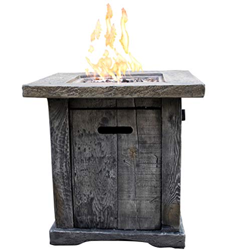 Benjara BM200142 Wood Look Outdoor Gas Fire Pit with Lava Rocks and Control Panel Gray