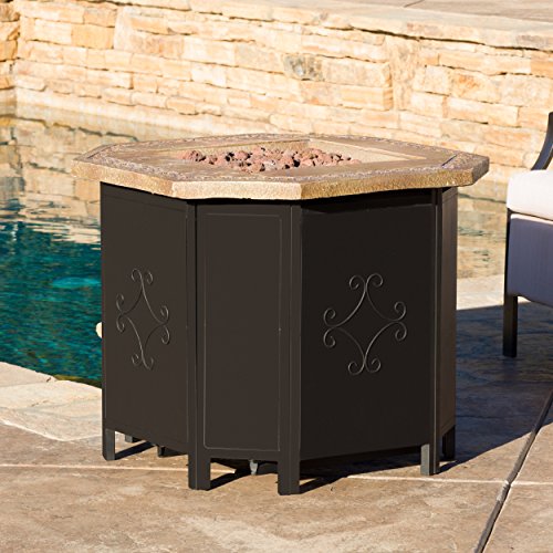 Myrtle Outdoor 30-inch Octagonal Liquid Propane Fire Pit with Lava Rocks