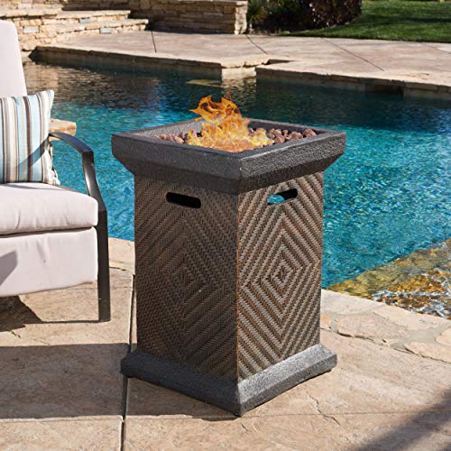 Outdoor 19-inch Column Liquid Propane Fire Pit with Lava Rocks by Brown Square Metal