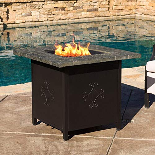 Outdoor 30-inch Square Propane Fire Pit with Lava Rocks Black Grey Multi Color Metal