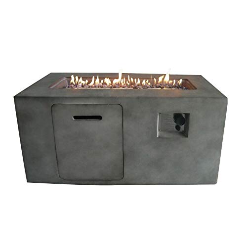 Rectangular Cement Gas Fire Pit with Lava Rocks and Control Grey Rectangle Magnesium Oxide Metal