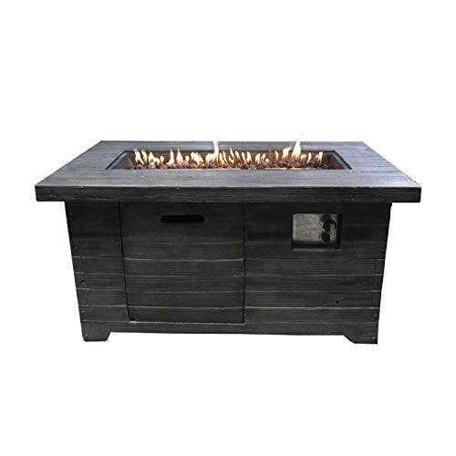Rectangular Wood Look Gas Powered Fire Pit with Lava Rocks Gray Grey Rectangle Magnesium Oxide Metal