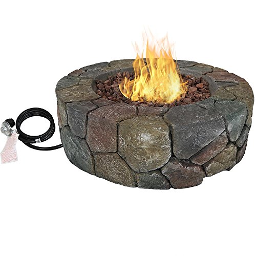 Sunnydaze Cast Stone Propane Gas Fire Pit Heater with Lava Rocks - 30-Inch Backyard Outdoor Patio and Backyard Fireplace Kit
