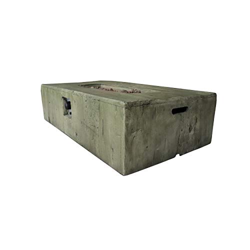 Wood Look Rectangular Gas Fire Pit with Lava Rocks Weathered Green Rectangle Magnesium Oxide Metal