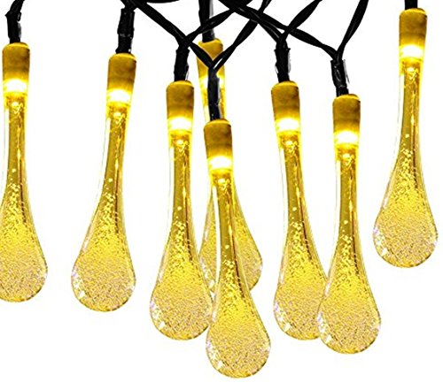 21ft 30 Led Garden Solar String Lighting Halloween Christmas Yard Patio Decorations Water Drop Outdoor Fairy Lights Lamp 8 Mode Steady Flash Waterproof Fence Party Decor Warm White
