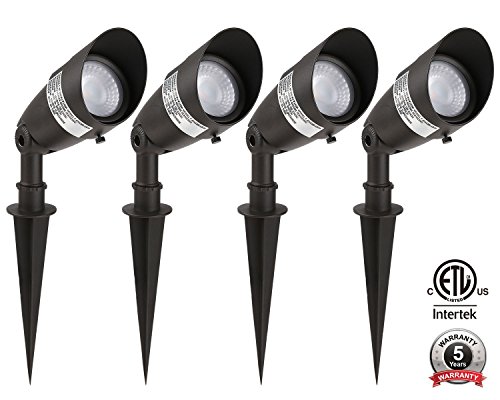 4 PACK 8W LED Outdoor Landscape Light ETL Certified Adjustable Waterproof Spotlight Aluminum Housing 3000K Warm White 500lm for Landscape Driveway Yard Lawn Pathway Garden Lighting 5-Year Warranty