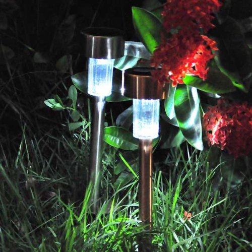 24x Solar Powered White LED Landscape Path Lighting Stainless Silver