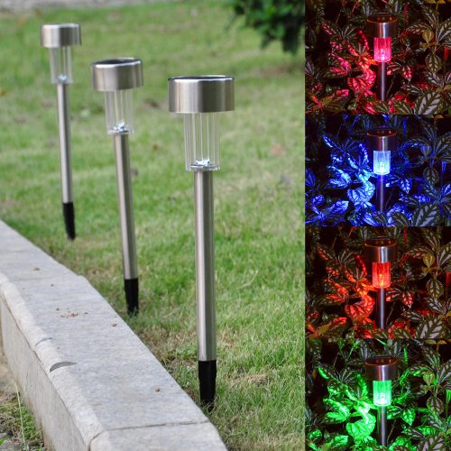 NEW Outdoor Landscape Path Lighting Stainless Silver Solar Color Changing LED