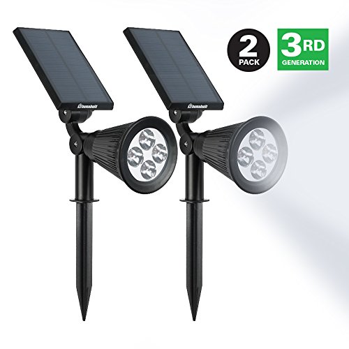 LED Floodlight Exterior Lighting by HumaBuilt - Solar Powered Outdoor Spotlight for Your Yard Garden Walkway More -- Cool White 6500K - 2 Pack
