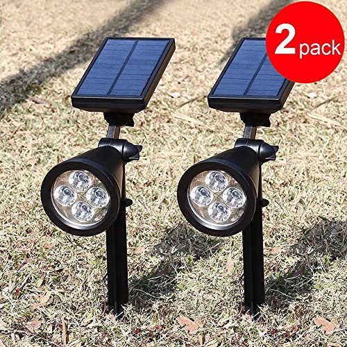 Solar Landscape LightingSpever 2 Pack Waterproof Adjustable 4 LED Solar Spotlight Led Garden Light Wall Light with Automatic OnOff Sensor for Patio Deck Yard Garden Driveway Pool