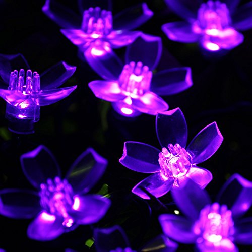 Dephen Solar Flower String Lights 22ft 50 Led Fairy Peach Blossom Christmas Lights For Outdoor Garden Lawn Patio