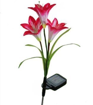 WannaBi Solar Powered LED Color Changing Red Lily 4X Flowers Garden Light Lawn Lamp Waterproof