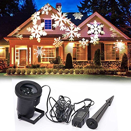 CM-Light Indoor Outdoor Automatically LED Moving Snowflakes Spotlight Lamp Wall and Tree Christmas Holiday Garden Landscape Decoration Projector Light White
