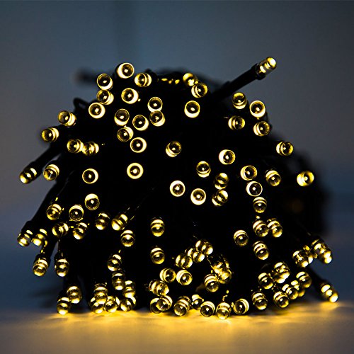 String Lights with Waterproof Sloar Power for Christmas Holloween Weddings Parties Outdoor Garden Patio Lawn Landscape Holiday Xmas Tree or Indoor Decoration wiht 72 feet 200 LEDs Warm Yellow