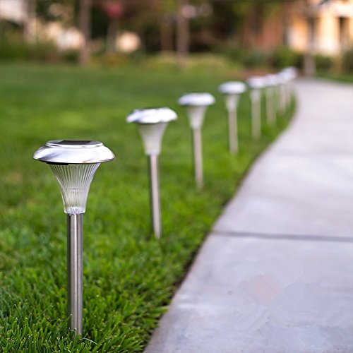 CoCo 10 Pack of Outdoor Solar LED Garden Path Lights Lamp for Yard Path Lawn Landscape Lighting Stainless Stell Super-Bright 15 Lumens Easy NO-WIRE Installation All-WeatherWater-Resistant