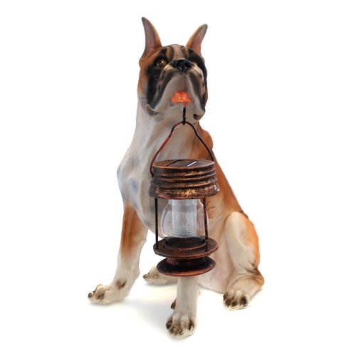 Decorative Boxer Dog With Lantern Solar Powered LED Outdoor Path Light