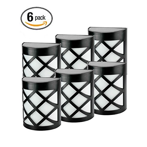 Pack of 6 Retro 6 LEDs Solar Powered Outdoor Fence Light Wall Mount Outdoor Path Light for Deck Post Stairs Steps Gutter Patio Pond Pool