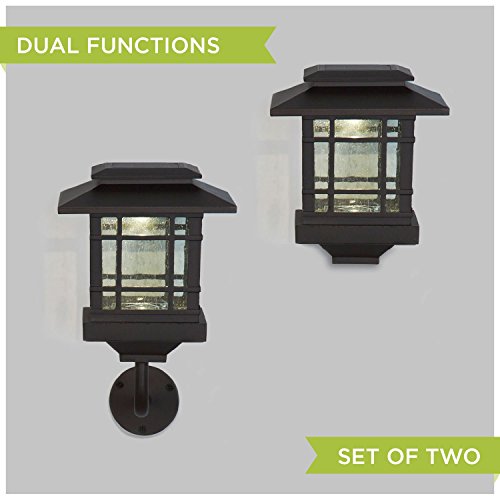 Set of 2 Bronze Metal Warm White LED Convertible Solar Outdoor Path Light with Wall Sconce Converter