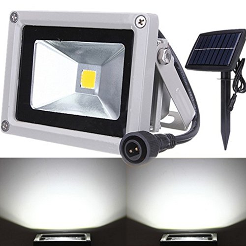 YK 10W LED Flood Night Solar Power Outdoor Walkway Lamp Waterproof Security Lights Floodlight Daylight Cold White for Garden Path Lawn Yard