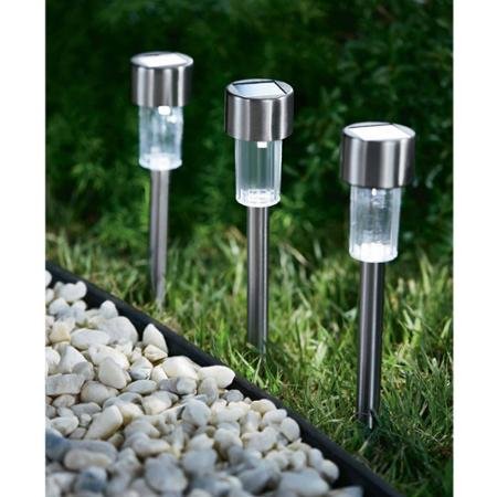 Mainstays 7-Piece Solar-Powered Landscape Light Set Stainless Steel Finish