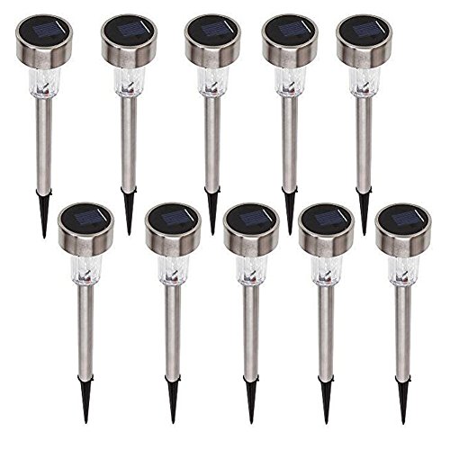 iPerb Outdoor Garden Stainless Steel Solar Powered LED Path Light Landscape Garden Lamp Set of 10 blue