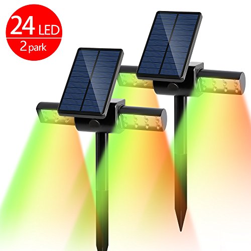 Dolucky USB Solar Lights 7-Color-Changing 24 Led Solar Spotlight with Dual Head Waterproof Outdoor Garden Landscape Lighting Multicolor Pack of 2