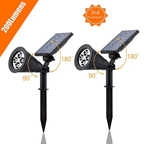 Solar LED Spotlight APOLLED 2-in-1 Waterproof 4 LED Outdoor Solar Spotlight Adjustable Wall Light Landscape Light Security Lighting for Patio Deck Yard Garden Driveway Pool Area 2 Pack